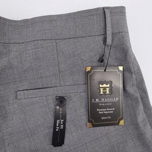 J.M. Haggar Slim Fit Stretch Glen Plaid Pants Grey Mens 34x30 MSRP $100